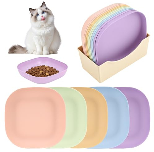 Avernest Lot de 10 Gamelle pour Chat avec Boîte de Rangement Carrées Colorées Gamelle Chat Antidérapante Paille de Blé Gamelles Plates pour Chaton Convient Aussi Chien Lapins et Chats à Pattes Courtes