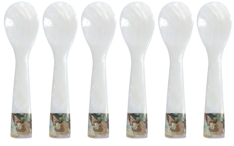 ieron Juego de 6 cucharas de nácar para caviar con decoración de abulón verde para servir caviar, huevos, helado y café (blancas, 9 x 2,5 cm)