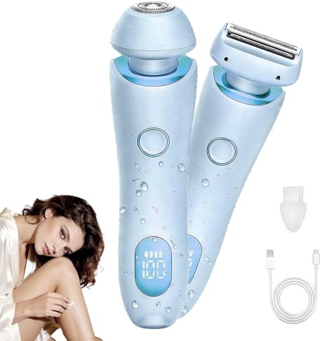 Midslinee Afeitadora Eléctrica para Mujer, Recortadora Femenina Electrica IPX7 Impermeable, 2 in 1 USB Recargable Eléctrico Depiladora, Rasuradora Mujer para Cara, Axila, Pierna, Bikini (Azul)