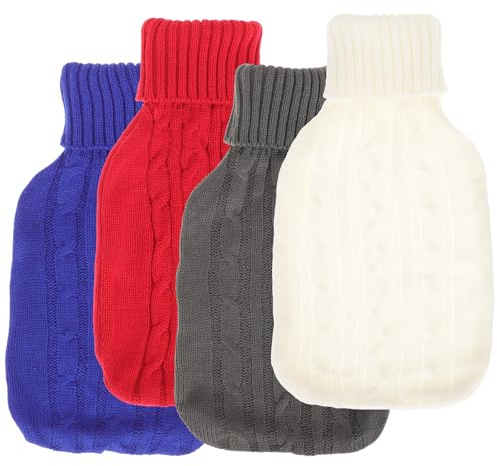 OATIPHO 4 Stück Wärmflaschenbezug aus Baumwolle Gestrickt ml Winter Wärmflasche Hülle Wärmespeichernd Komfort Schutz für Hände Ersatz Strickbezug für Haushalts Wärmflaschen