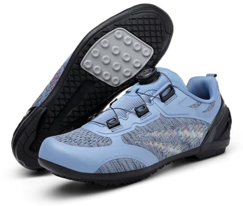 Cykelskor herr dam gummisula halkskydd cykelskor med snurra skosträng andas bekväm platt sneaker utomhus cykling träningsskor cykel inomhus spin cykelskor, BLÅ, 36.5 EU