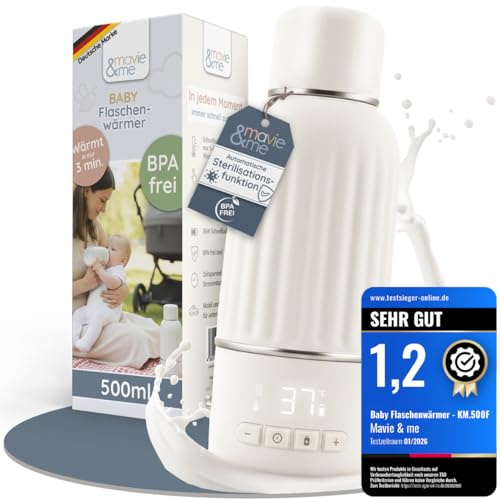 mavie&me Baby Flaschenwärmer 500ml mit Akku – matt weiß