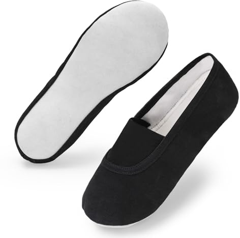Zapatillas de gimnasia unisex para niñas y jóvenes, de lona transpirable, para mujer, suela de piel de vacuno, para niños, forro de algodón, chanclas con banda ancha de goma elástica para gimnasia y