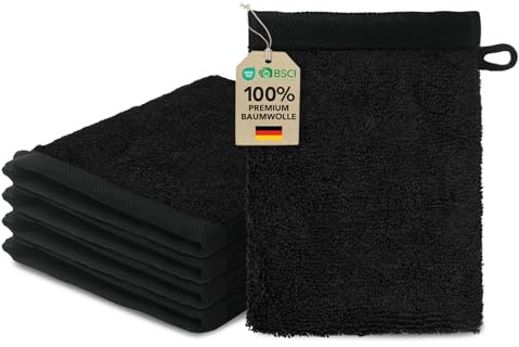 Ôhm Washlappen Baumwolle 15x20 cm Schwarz 5er-Set | Sanft zur Haut, ideal zum Abschminken und für die tägliche Reinigung – auch für empfindliche Haut und Kinder