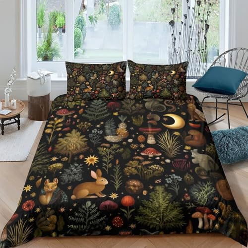 Forest creaturescopripiumino microfibra morbida 3 Pezzi stampa 3D cerniera nascosta Whimsical woodland art Set Di Copripiumino con federe per cuscini soffice for adulti King（220x240cm）