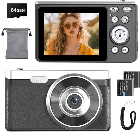 Digitalkamera 4K 48MP Fotokamera Autofokus Fotoapparat mit 2,8 Bildschirm, Vlogging Kamera für Teenager Anfänger,16X Digitalzoom, 64GB SD Karte