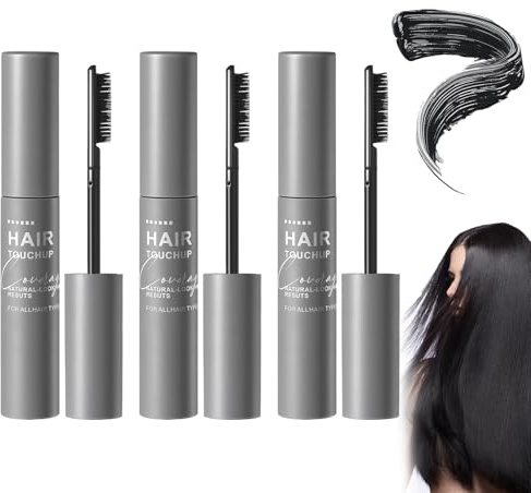 3 Stück Einweg Haarfarbstift, Haarmascara Haar Wasserdichte Und Schweißdichte, Reparaturfarbe Hair Mascara zum Abdecken Ansatz & Graue Haare Für Frauen Und Männer (Schwarz)