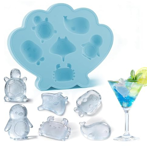 Ice Cube Trays, Reusable Whale Penguin & Turtle Shaped Chocolate Molds, BPA-Free Flexible Silicone Ice Maker for Cocktails, Juice & DIY Crafts, Easy Release & Dishwasher Safe (Blue)