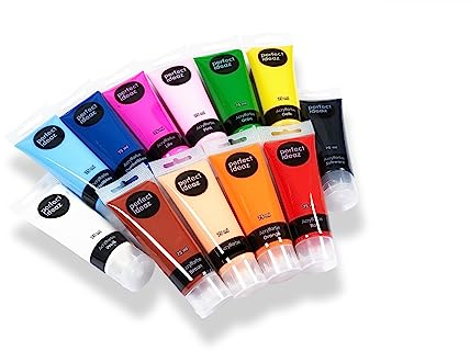 perfect ideaz - Acrylfarben Set - 12 x 75 ml - Kreatives Farbspektakel - ungiftig - inspirierendes Malen für Kinder & Erwachsene - Professionelle Qualität auf Wasserbasis