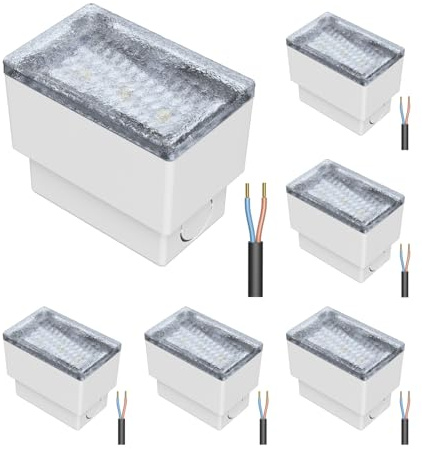 ledscom.de 6x LED Pflasterstein Bodeneinbauleuchte CUS für außen, IP67, eckig, 8 x 5cm, warmweiß