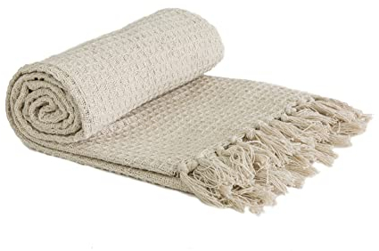 Emma Barclay Honeycomb Waffle Recycled Cotton Throw Navy Überwurf, Baumwolle, elfenbeinfarben, 70x100 (178x254cm)