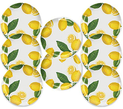 Auntie Morags Lemon Fresh Melamine/Plastic/BBQ/Outdoor Dinner Plates Set (8)