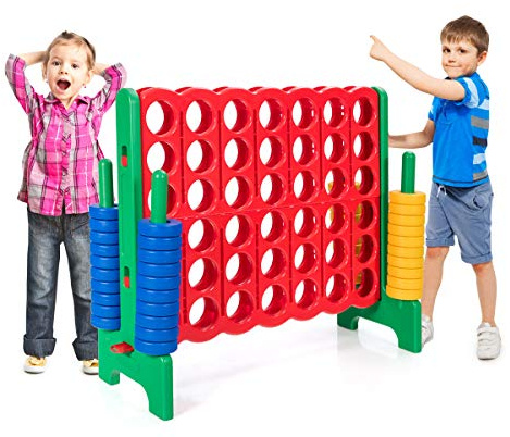 RELAX4LIFE Conecta 4 con 42 Anillas Jumbo y Control Deslizante para Reinicio Rápido, Juego de 4 en Raya Gigante de PP para Adultos y Niños, Juguete Educativo para Exterior e Interior (Verde)