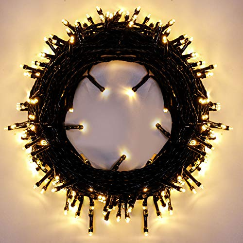 LED Weihnachts Lichterketten - 15M 120 LEDs Weihnachtslicht Erweiterbar Speicherfunktion 8 Modi Innen und Außen Wasserdicht Lichterkette Dekoration für Bäume Garten Weihnachtstag Hochzeit - Warmweiß