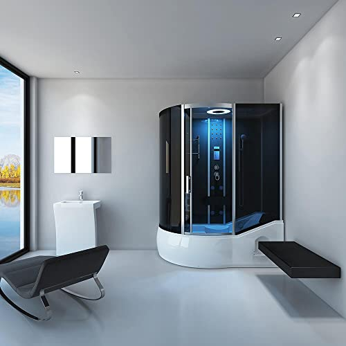 Home Deluxe - Duschtempel ALL IN 2in1 - Schwarz, 170 x 90 x 220 cm Links - inkl. Dampffunktion, Regendusche und Fußmassage I Dampfsauna, Duschtempel Whirlpool Fertigdusche