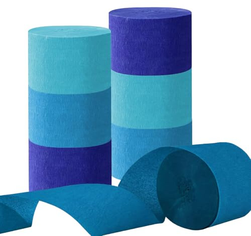 CC wonderland zone 6 Rolls Krepppapier Blau,Blau Kreppbänder for Party Feier Dekoration,jeweils 4.5CMx25M（Königsblau/Dunkelblau/Hellblau ）