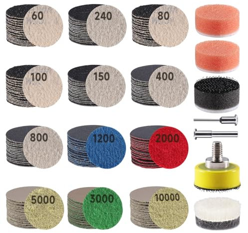 188 PCS 1 Inch Sanding Disc, GOH DODD Hook and Loop 60 to 10000 Grit Wet Dry Sandpaper Micro Sand Paper with 1/8 1/4 Shank, Backing Pad, Polishing Pads, Foam Sanding Pads for Wood Auto Metal Resin