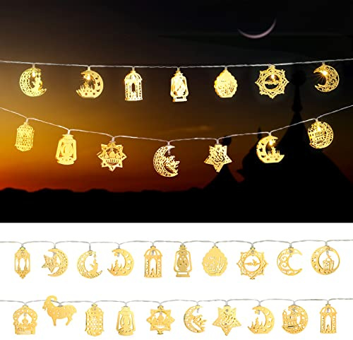 LIHAO Lichterketten Ramadan 4M 20 LEDs Lichterketten Ramadandeko Eid al Adha Stern Mond Eid Mubarak Licht Batteriebetrieben Laternen Deko für Ramadan Party Warmweiß
