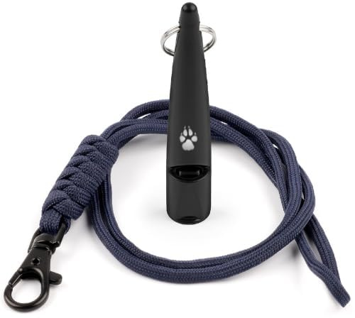 TDL Silbato de adiestramiento para Perro de Caza con cordón – Silbato para Perro con Sonido Potente, Tono Firme y Gran Alcance – Silbato de Llamada a Alta frecuencia – Negro con Cuerda Azul Marino