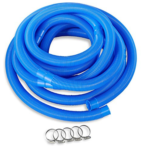 POOL Total Poolschlauch Ø 32mm x 10,50m inkl. 5X Edelstahlschellen - Geeignet für Poolheizung Bodensauger Pumpen Filteranlagen Skimmer Einströmdüse - blau teilbar formstabil variabel einsetzbar