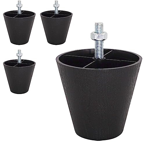 SKIR'CO 4 pcs, Black Plastic Furniture Legs, Height 70 mm, Conical Furniture Feet, Tapered Furniture Legs, M8 Thread, Nuts Included