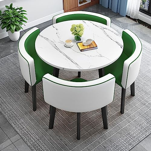 Kitchen Breakfast Bar Table And Chair Set, Dining Round Table Soft Backrest Seat Modern Style Furniture Coffee Kitchen, Space-Saving Furniture Office Conference Tables ( Color : Green and white )