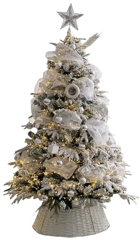 BBAUER Weihnachtsbaum künstlich mit Schnee Christmas Tree 1,5/1,8 m PE-gemischter, gefallener, schneebeflockter künstlicher Weihnachtsbaum mit Baumkorb(Color:1.8m)