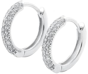 AMDXD Orecchini a cerchio in oro bianco 750, con moissanite, 18 carati, stile Liberty, Oro bianco 18 carati (750), Moissanite