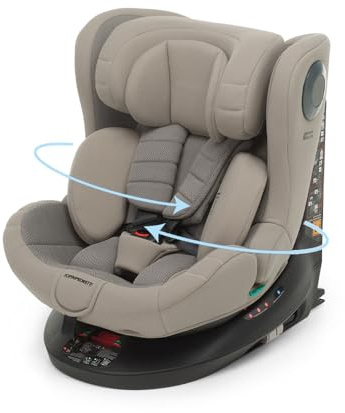 Foppapedretti FP360 Quick i-Size 360° drehbarer Sitz für Kinder von 40 bis 150 cm Körpergröße 0-12 Jahre ECE R129 konform Dualfix Befestigung (Isofix und Non) Safe Body Protection, Desert