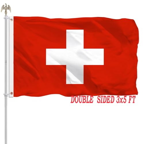 Schweizer Flagge, doppelseitig, strapazierfähig, 210D-Nylongewebe mit 2 Messingösen, 4 Reihen Stiche, 7,6 x 12,7 cm