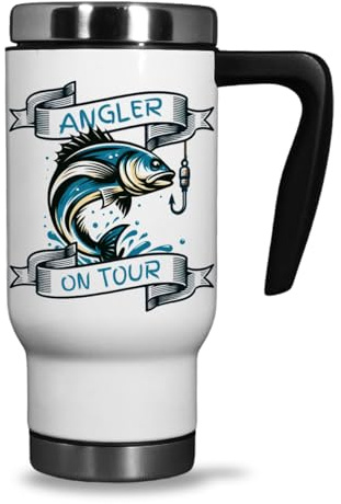 Fördeblau Geschenkidee für Angler - Isolierbecher/Thermobecher aus Edelstahl und Kunststoff für den nächsten Angeltrip für Angelfreunde, 470ml