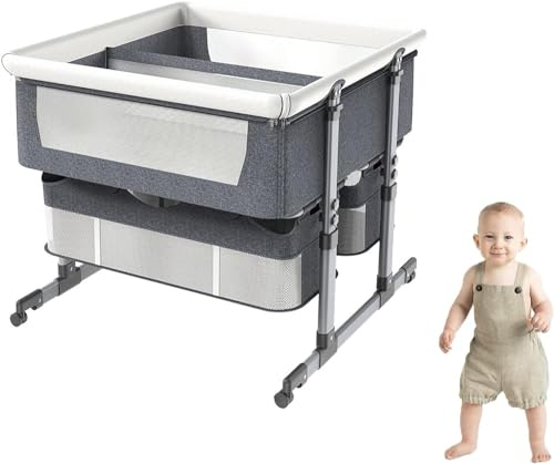 Co-sleeping-babybett Für Zwillinge – Tragbares Waschbecken Für Kleinkinder – 6 Höhenverstellbares Kinderbett – Einfach Zusammenklappbar – Platzsparendes Design – Kinderbett Für Neugeborene Jungen Und