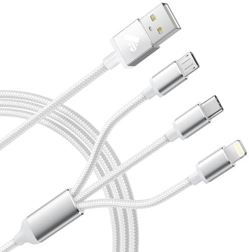 Multi Charger Cable, Multiple USB Charger Cable 3 in 1 3A Fast Charging Cord Nylon Braided for iPhone Ligintning Cable, Android Samsung S22 S20, Huawei, Nexus, Nokia,LG, Sony (1.2M)