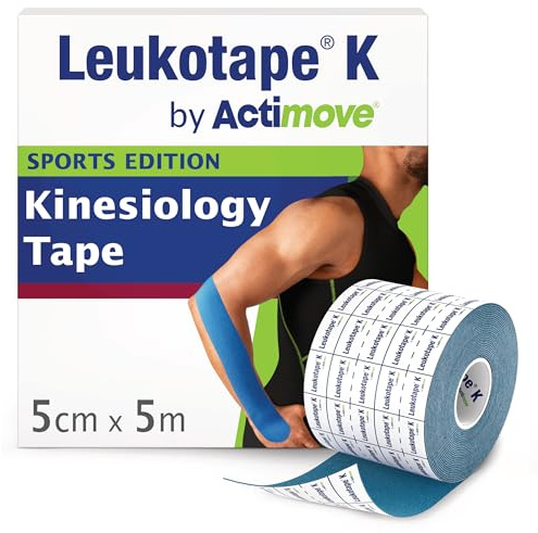 Leukotape K by Actimove Sports Edition Kinesiology Tape for Muscle Support and Pain Relief, 5cm x 5m, Blue, 1 Roll