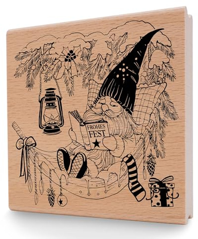 NEWSTAMPS Stempel Hängemattenwichtel Motivstempel aus Holz & Gummi zum Karten und Geschenke basteln, Holzstempel für Weihnachten, Weihnachtskarte, Advent, Scrapbook, Textilstempel, Deko, Freunde