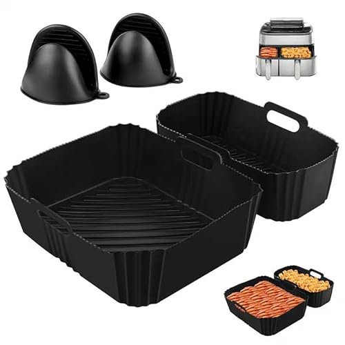 TNOMSNO Accessori Friggitrice ad Aria, Accessori Dual Friggitrice ad Aria in Silicone, Molde de silicona Air Fryer Teglie per Friggitrice ad aria, Teglie Cestino Friggitrice ad Aria Riutilizzabile