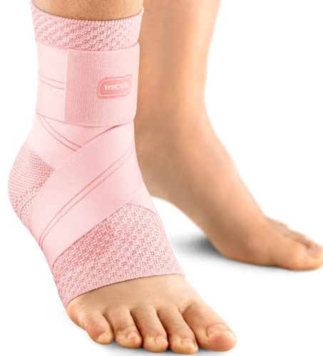 WHCOOL Flat Knitting Ankle Brace for Women&Men, 7-Zone Dynamic Compression Sleeve w/Flex Strap,Foot Support for Sports, Sprained Ankle, Achilles Tendonitis, Plantar Fasciitis Relief(Pack of1) M,Pink