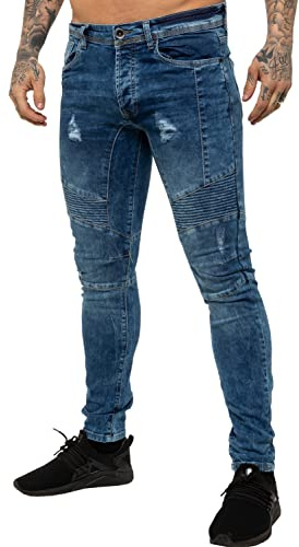 989Zé ENZO Skinny Fit Stretch Pant Jeans Pantalones Rasgados para Hombre EZ365 Azul 28W / 30L
