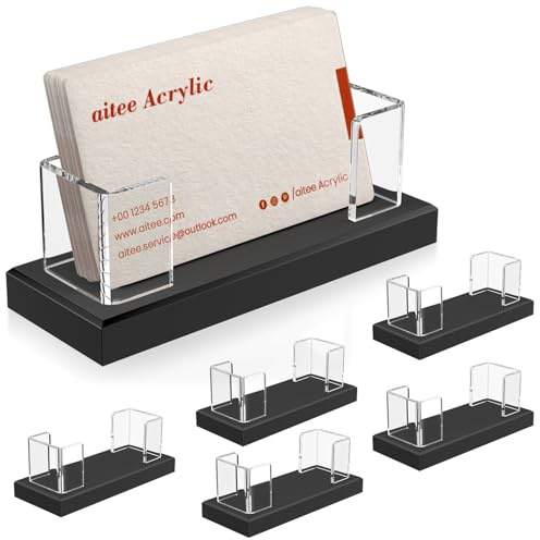 AITEE Eleganter Acryl Visitenkartenhalter 6 Stück für Büro & Schreibtisch | durchsichtiger business card holder mit schwarzem Sockel, fasst 60–80 Karten für Messestand, Kaufhaus, Theke