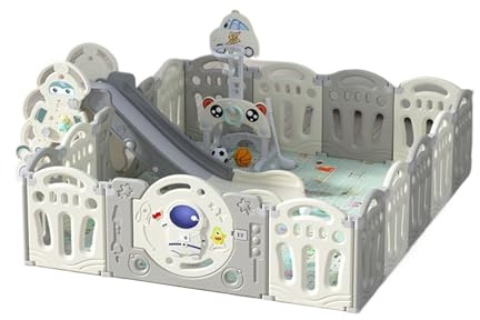Prokoke Parque Infantil Bebe, Corralito Bebe Infantiles con Tapete, Parque de Juegos para Bebes Plegable Grande Interiores Exteriores, Centro Actividades Niños con Espuma Anticolisión (Y 16+2 Combo)