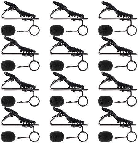 OFFIGAM 24pcs Metal Microphone Clip Lapel Lavalier Tie Clips with 12pcs Sponge Covers for Mobile Phone and Mini Collar Microphone Use in Online Karaoke or Voice Chat