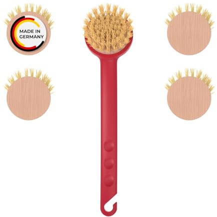 Rival 6er Set Spülbürste Euro-Line mit 5 Wechselköpfen aus Buchenholz rot – Spülbürste mit Borsten aus Fiber – Geschirrbürste für die Küche – Spülbürsten Set – auswechselbare Bürstenköpfe