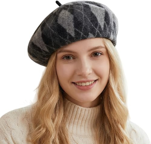 HIQIU Elegante Baskenmütze Damen Kariertes Winter Wolle Warm Barett Cap | für Herbst und Winter