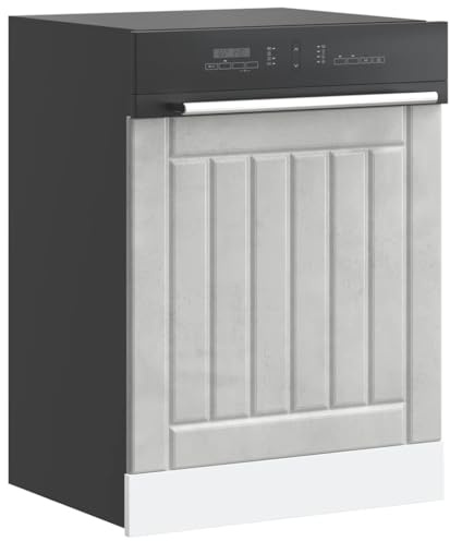 QJBSAVVA Lucca Panneau de lave-vaisselle en matériau bois gris béton 60 x 1,5 x 67 cm Meuble de cuisine avant avec design intemporel résistant à l'humidité pour cuisines modernes