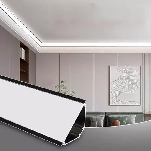 Canal de Aluminio con moldura de Corona Negra, difusor de iluminación indirecta LED Decorativa, bañador de Pared para zócalo/Techo (17 m)