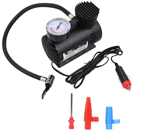 Inflador eléctrico de neumáticos de coche de 12 V, compresor de aire portátil de 300 PSI con múltiples boquillas compatible con coches, motocicletas y bicicletas