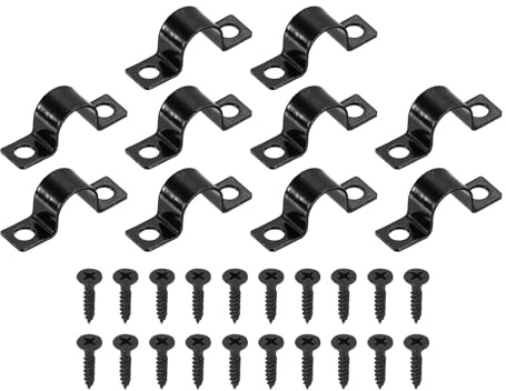 sourcing map 1/2 Inch U-Shaped Pipe Clamp, 25Pcs U Tube Strap Tension Clips Carbon Steel Double Hole Strap Clamp with Screws for Pipe Tube Cable Fixing (13mm, Black)