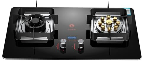 THEGA Fornello A Gas per Interni da 5,2 KW, Piano in Vetro Indipendente, Cucina A Gas con Doppio Bruciatore, Cucina Domestica con Funzione Timer, per Roulotte, Campeggio(NG)