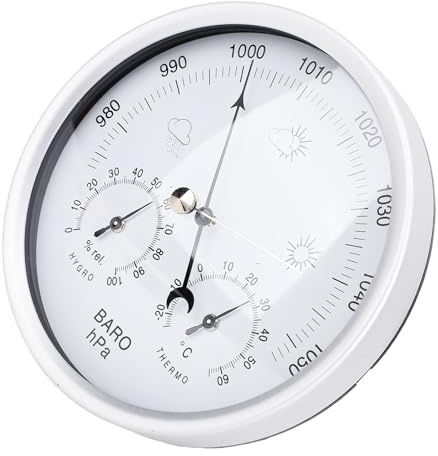 Mumusuki Wand-Hängethermometer, Barometer-Wetterstation mit Mechanischem Uhrwerk Zum Angeln Im Babyzimmer, 132 Mm Silbernes Zifferblatt, Runde Aluminiumlegierung