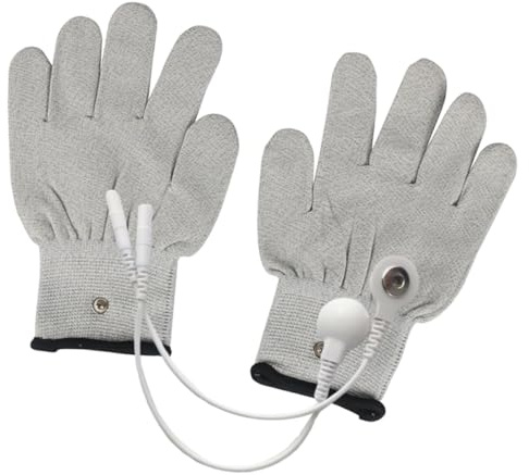 PLAFOPE Guantes Conductivos para Masaje Fibra Plateada y Conectores, Ideales para Tratamientos de Belleza y Terapia Física (Gris)